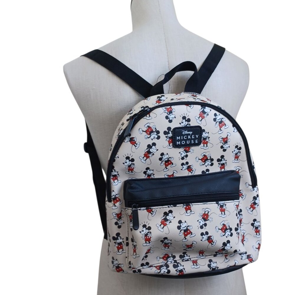 Disney Mickey Mouse Backpack BioWorld Cream Black‎ Red Mini Bag NEW